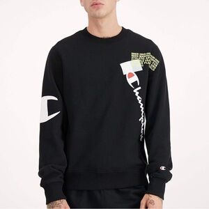 Champion Black Crewneck Sweatshirt with White Logo Accents
